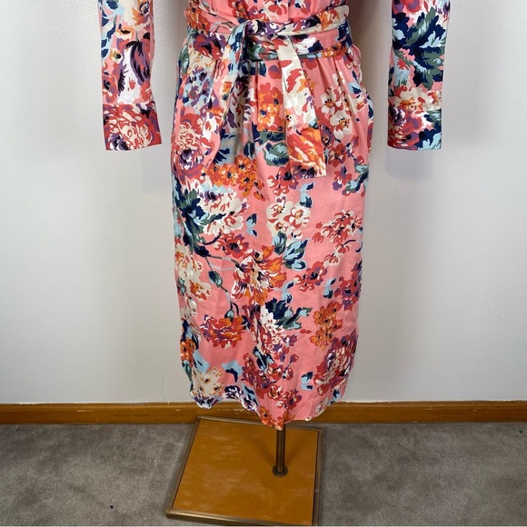 Zara SS18 Pink Floral Print Belted Shirt Midi Dress Size XS Button Tie Waist - Picture 5 of 16